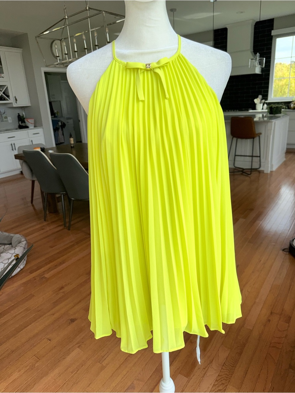 Ted Baker London Neon Yellow Pleated Bow Halter Tank